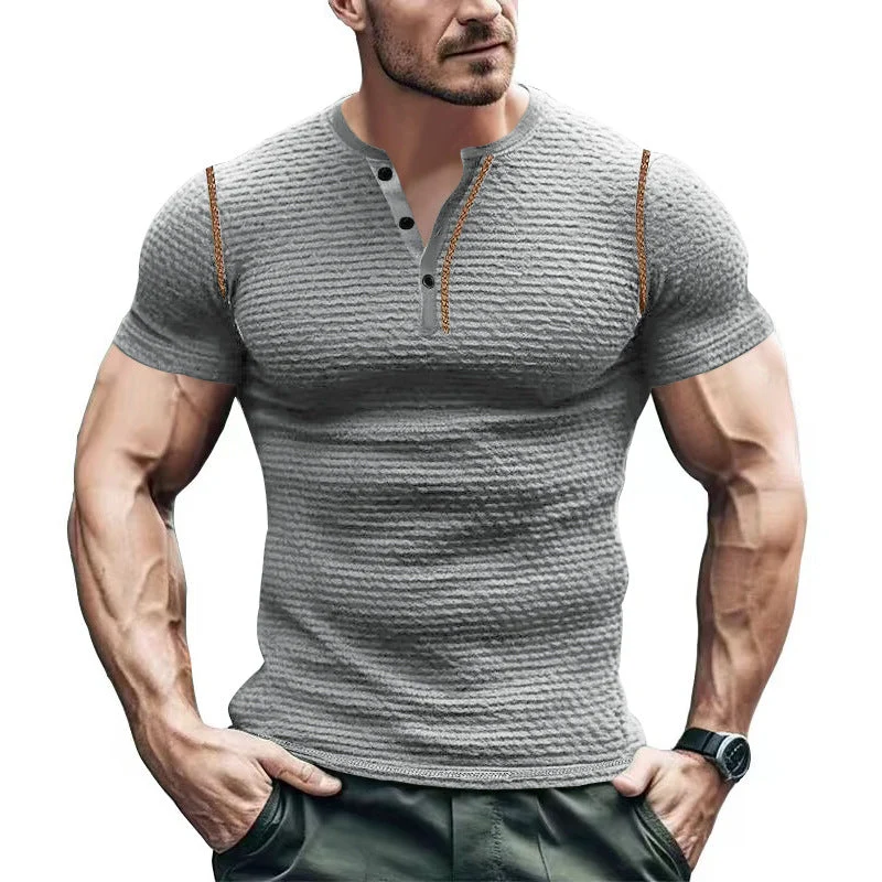 Herren Kurzarm-Henley-T-Shirt mit strukturiertem Design und praktischer Knopfleiste