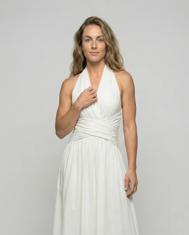Damen Neckholder Maxikleid mit Wickeltaille