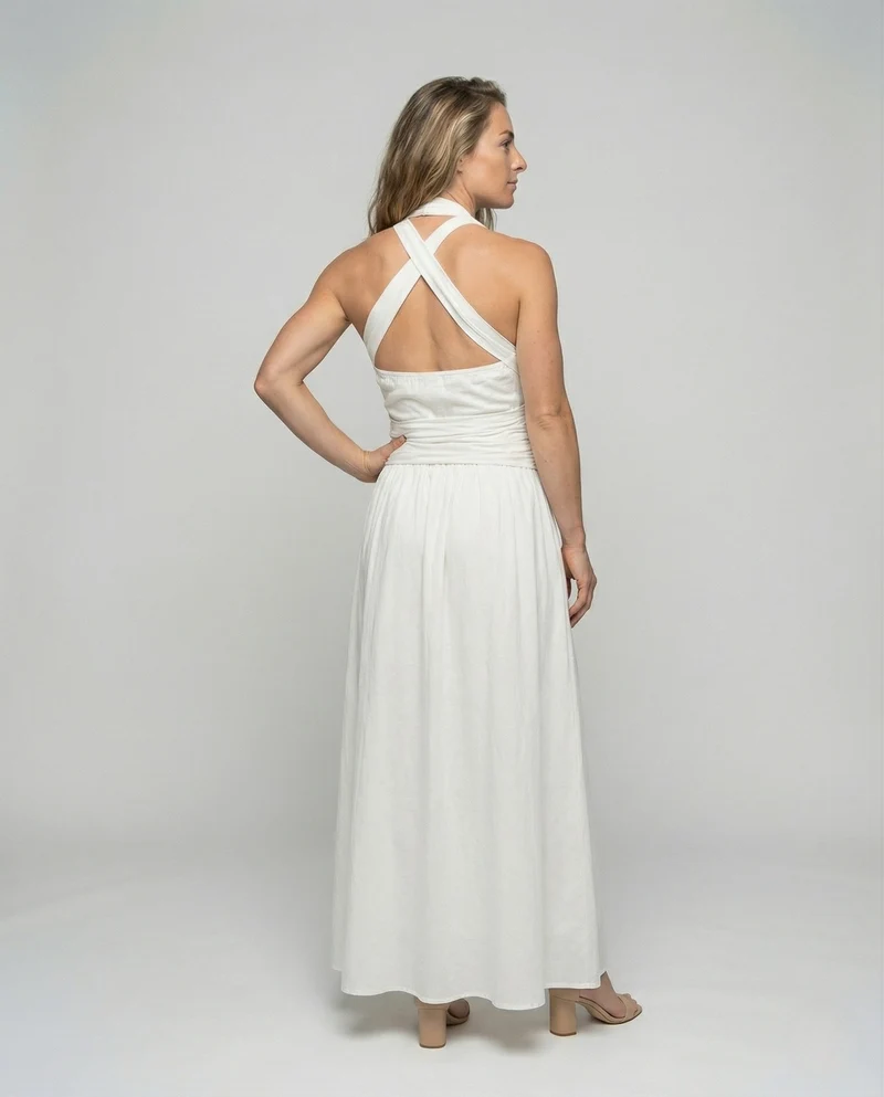 Damen Neckholder Maxikleid mit Wickeltaille