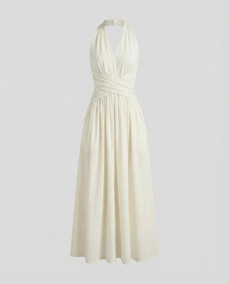 Damen Neckholder Maxikleid mit Wickeltaille