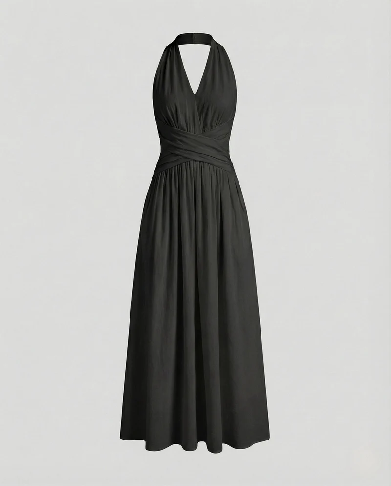 Damen Neckholder Maxikleid mit Wickeltaille