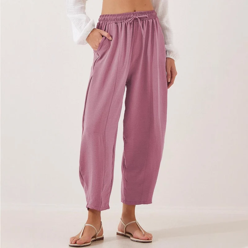 Damen lässige Freizeithose mit elastischem Bund und praktischen Seitentaschen