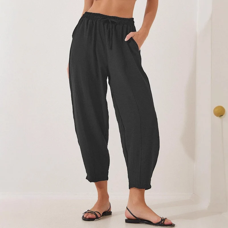 Damen lässige Freizeithose mit elastischem Bund und praktischen Seitentaschen
