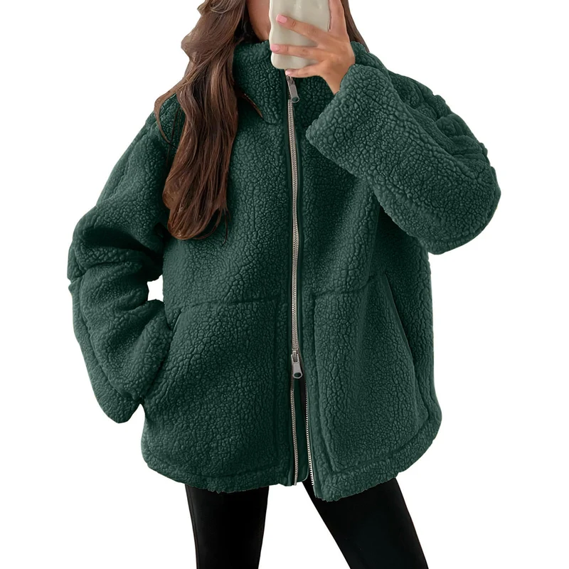Damen Kuschelige Teddy-Jacke mit Reißverschluss