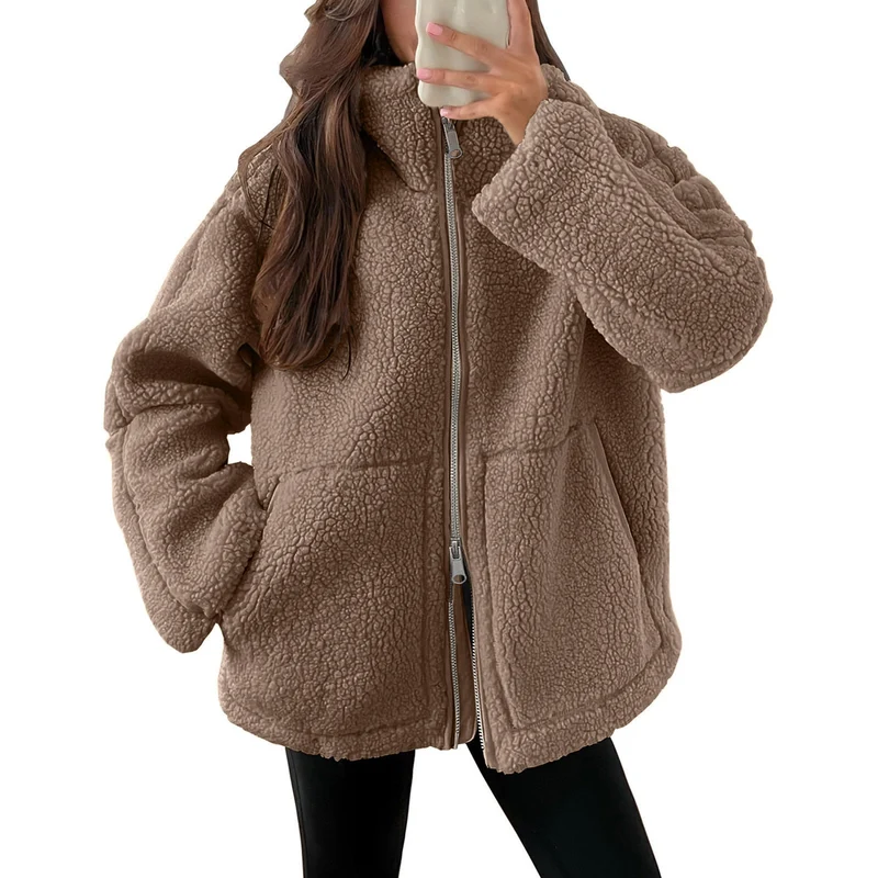 Damen Kuschelige Teddy-Jacke mit Reißverschluss