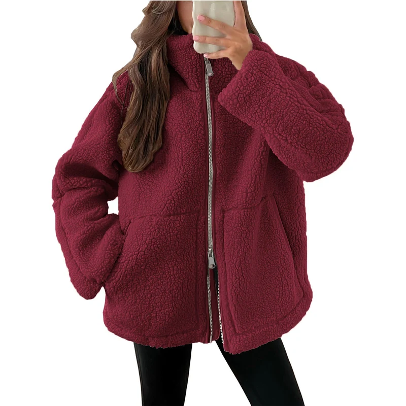 Damen Kuschelige Teddy-Jacke mit Reißverschluss