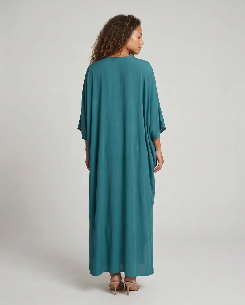 Damen eleganter Maxikleid mit tiefem V-Ausschnitt und seitlichen Schlitzen