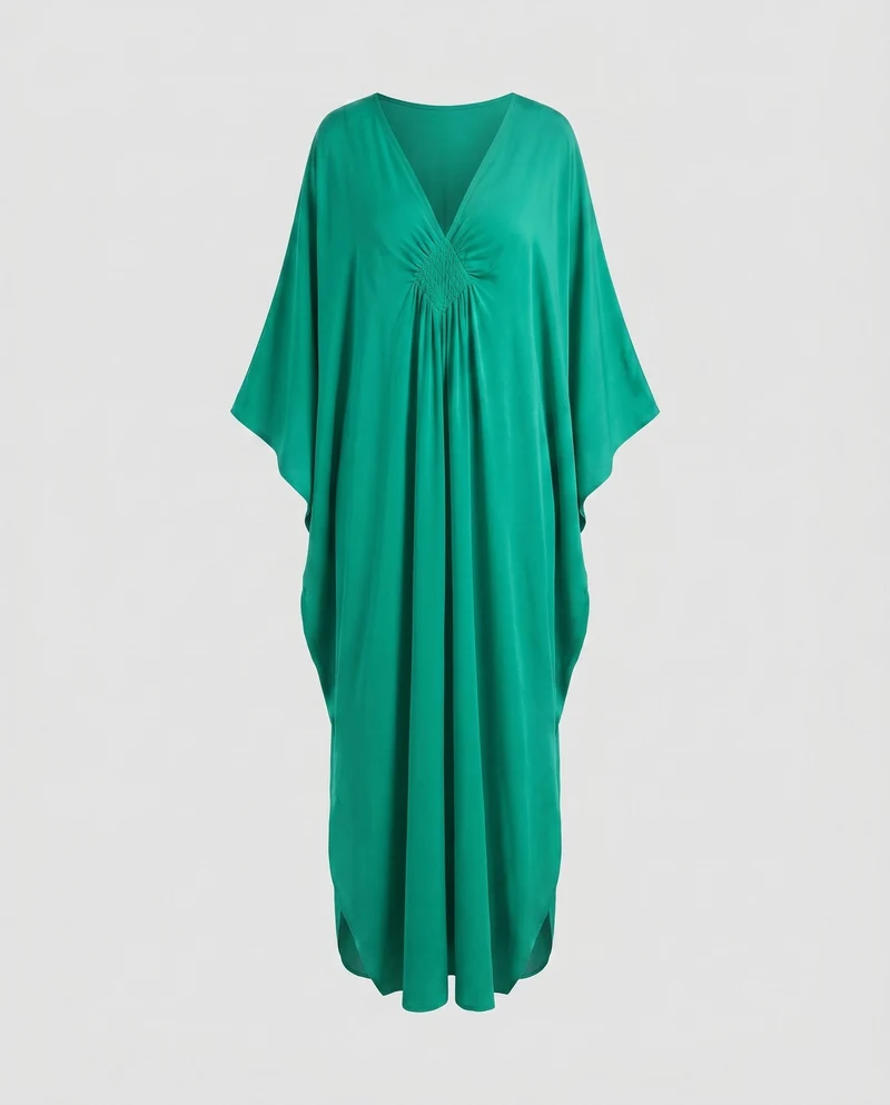 Damen eleganter Maxikleid mit tiefem V-Ausschnitt und seitlichen Schlitzen