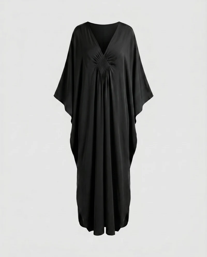Damen eleganter Maxikleid mit tiefem V-Ausschnitt und seitlichen Schlitzen