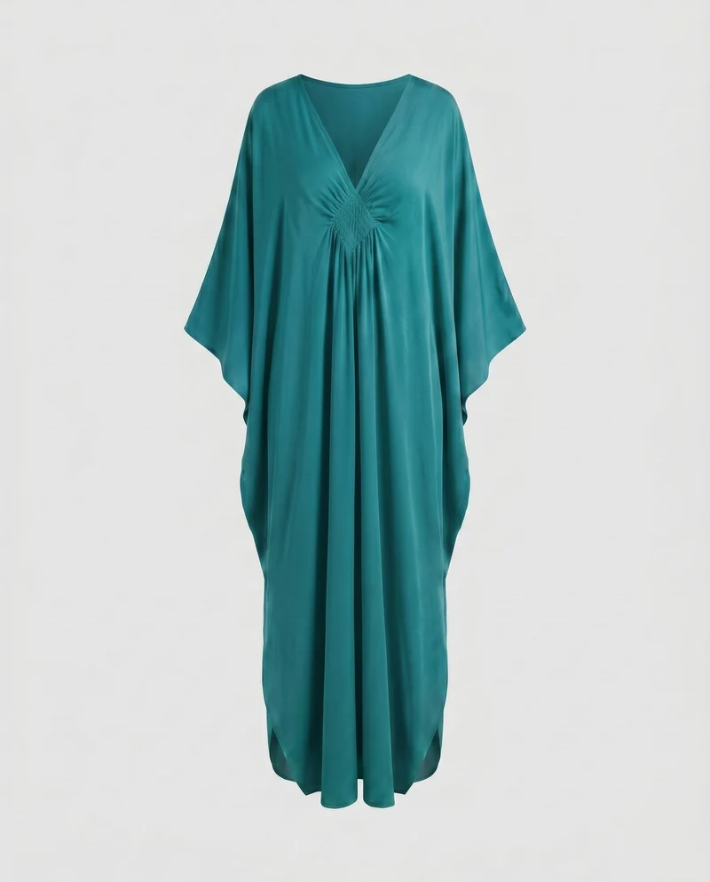 Damen eleganter Maxikleid mit tiefem V-Ausschnitt und seitlichen Schlitzen