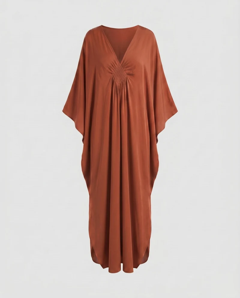 Damen eleganter Maxikleid mit tiefem V-Ausschnitt und seitlichen Schlitzen