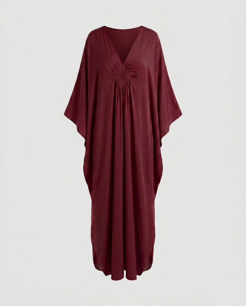 Damen eleganter Maxikleid mit tiefem V-Ausschnitt und seitlichen Schlitzen