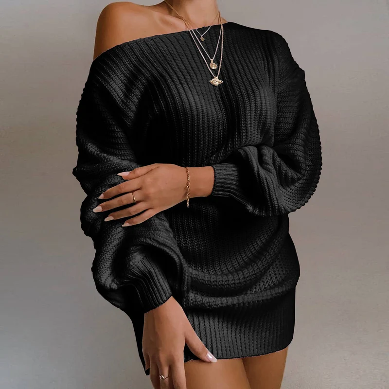 Damen lässiger Strickpullover mit schulterfreiem Design