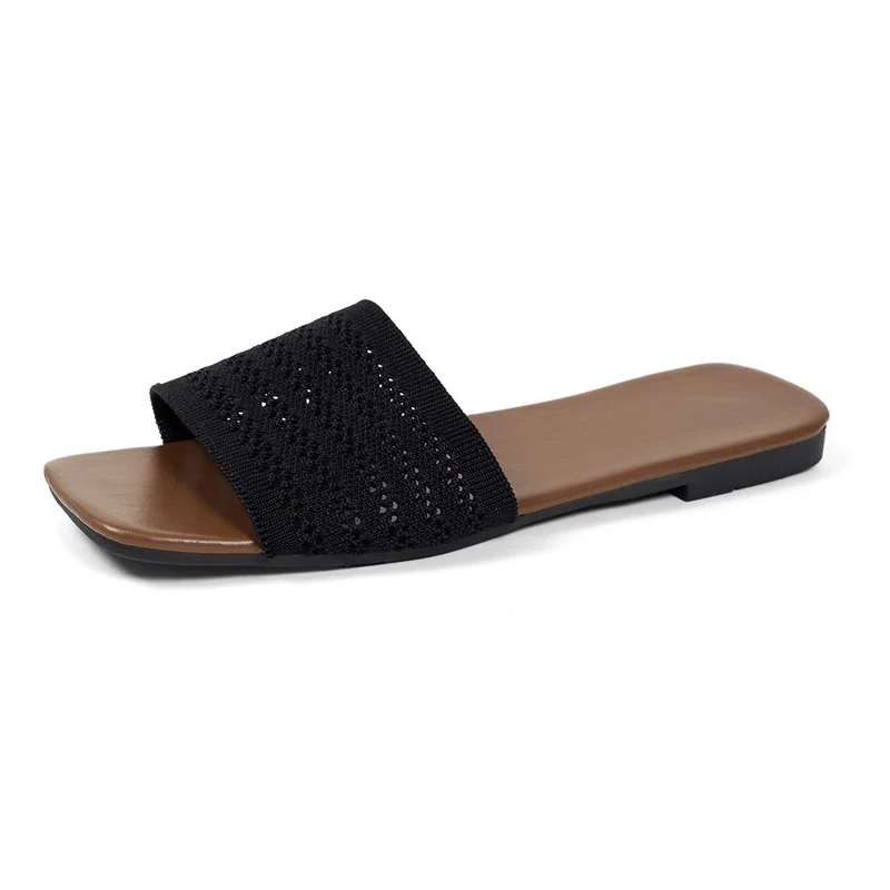 Damen elegante Slip-On Sandalen mit breitem, gehäkeltem Riemen