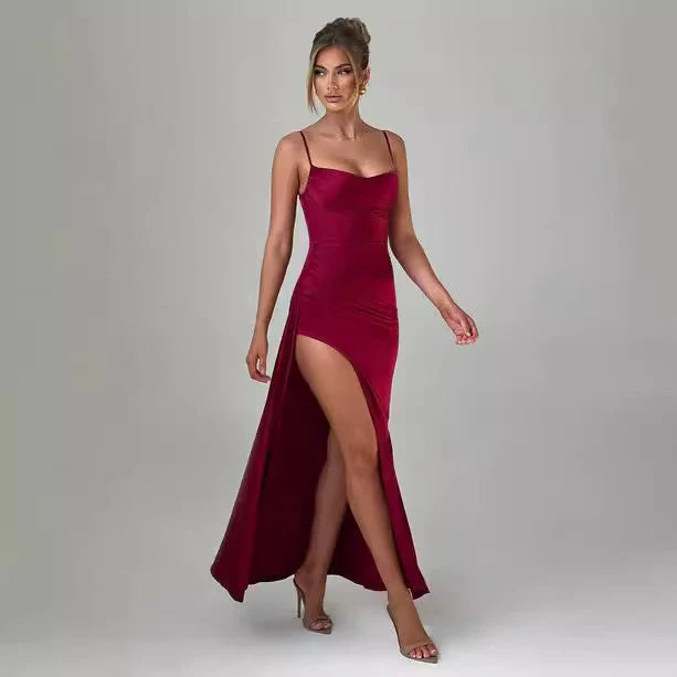 Damen Elegantes Maxikleid mit verführerischem Schlitz und schulterfreiem Design