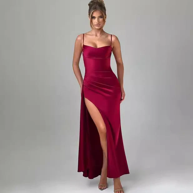 Damen Elegantes Maxikleid mit verführerischem Schlitz und schulterfreiem Design