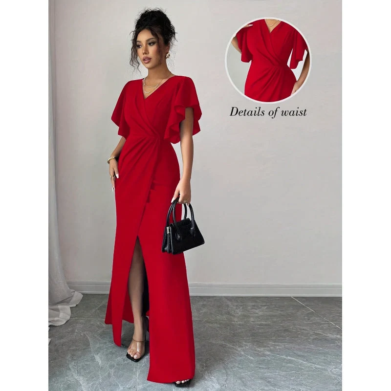 Damen Maxi-Kleid mit eleganter Wickeloptik und raffinierten Taillendetails