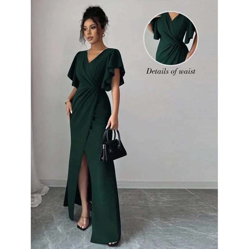Damen Maxi-Kleid mit eleganter Wickeloptik und raffinierten Taillendetails