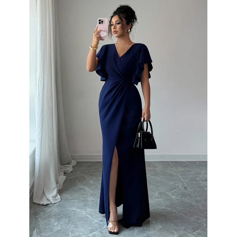 Damen Maxi-Kleid mit eleganter Wickeloptik und raffinierten Taillendetails
