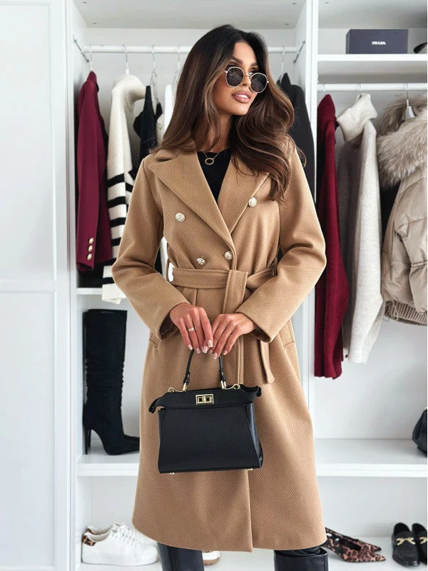 Damen eleganter Trenchcoat mit tailliertem Schnitt und seitlichen Taschen