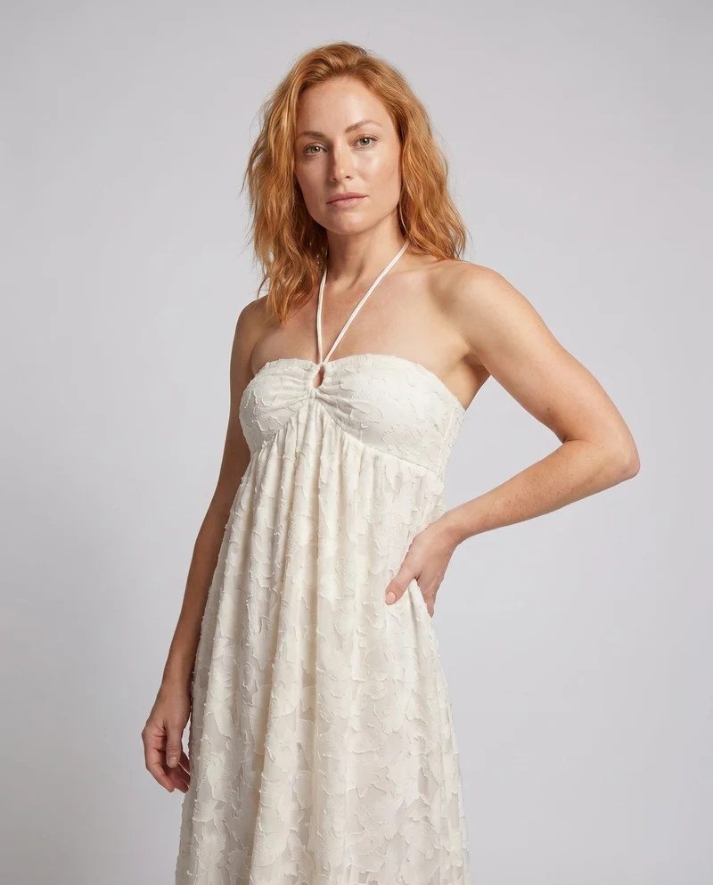 Damen Boho-Chic Maxikleid mit Rüschen und elegantem Rückenausschnitt