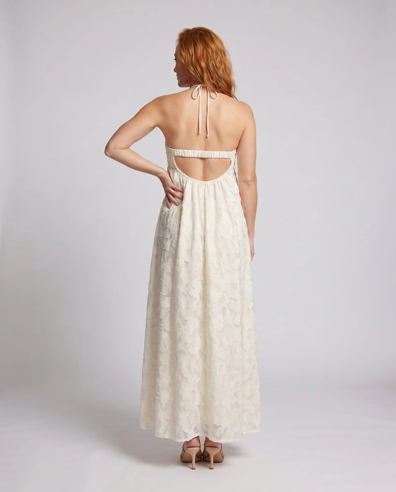 Damen Boho-Chic Maxikleid mit Rüschen und elegantem Rückenausschnitt