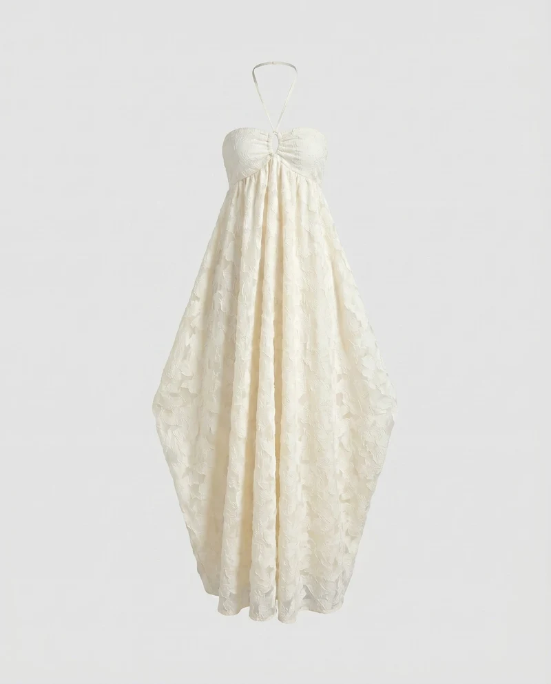 Damen Boho-Chic Maxikleid mit Rüschen und elegantem Rückenausschnitt