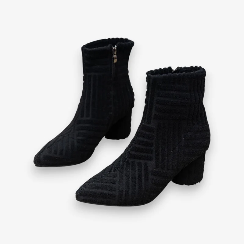 Absatzstiefel - Damen Stiefeletten mit Blockabsatz und spitzer Zehe