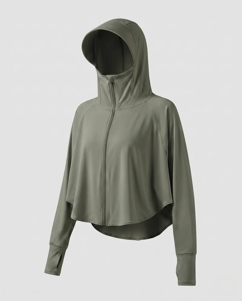 Damen Sportliche Kapuzenjacke mit UV-Schutz und weiten Ärmeln