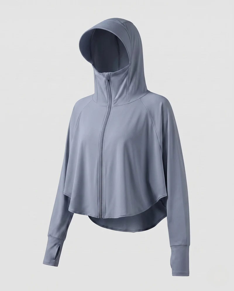 Damen Sportliche Kapuzenjacke mit UV-Schutz und weiten Ärmeln