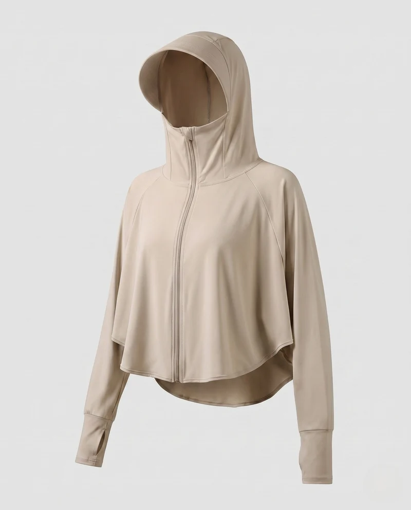 Damen Sportliche Kapuzenjacke mit UV-Schutz und weiten Ärmeln