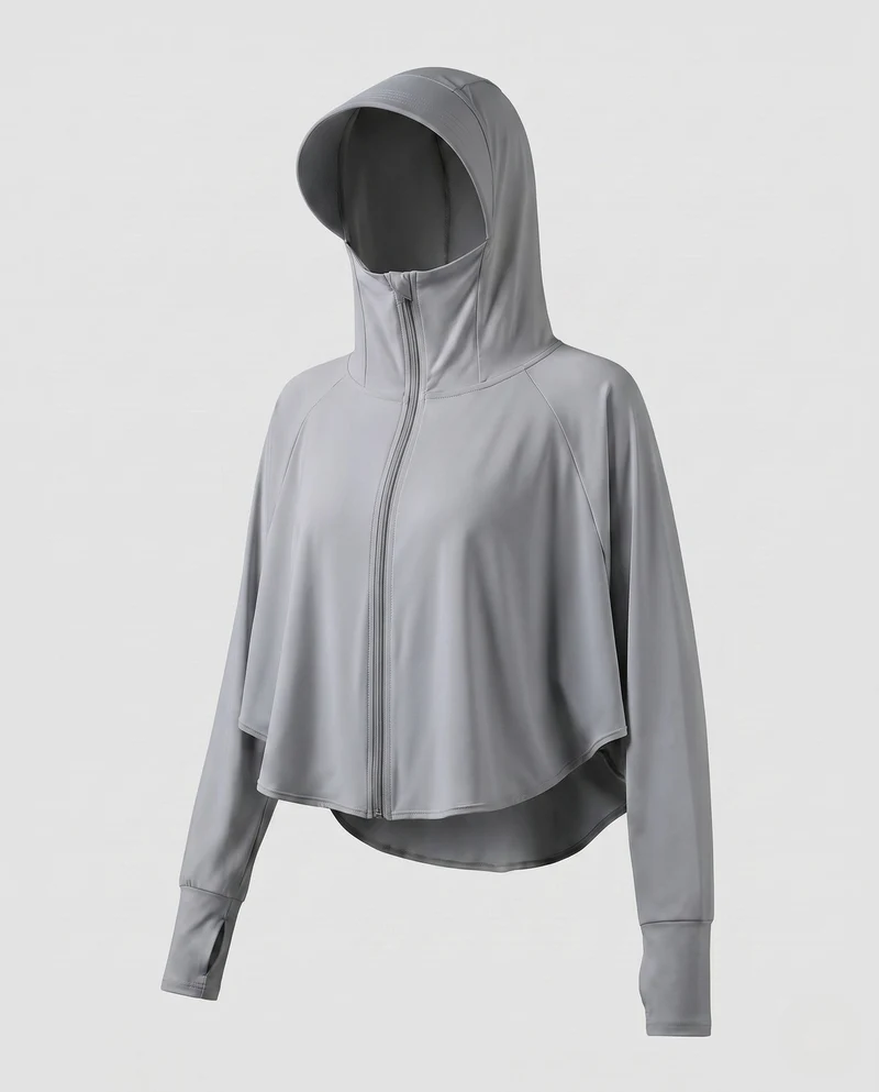 Damen Sportliche Kapuzenjacke mit UV-Schutz und weiten Ärmeln