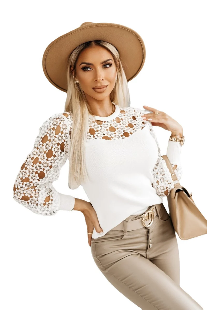 Damen Bluse mit eleganten Spitzenärmeln
