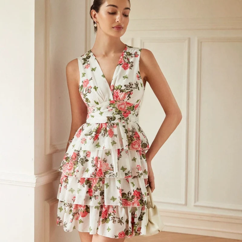 Damen Sommerliches Kleid mit Rüschen und floralem Muster