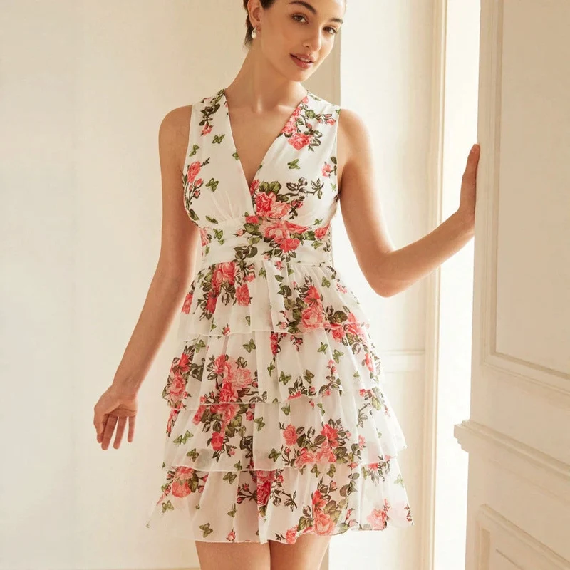 Damen Sommerliches Kleid mit Rüschen und floralem Muster