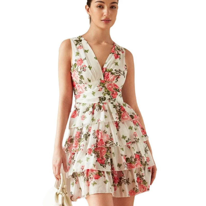 Damen Sommerliches Kleid mit Rüschen und floralem Muster