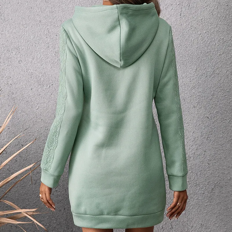 Damen lässiges Sweatkleid mit Kapuze und praktischen Taschen