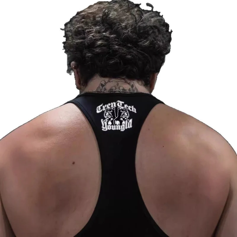Herren nan figurbetontes Fitness-Tanktop mit Bulldoggen-Grafik und extra tiefen Armausschnitten