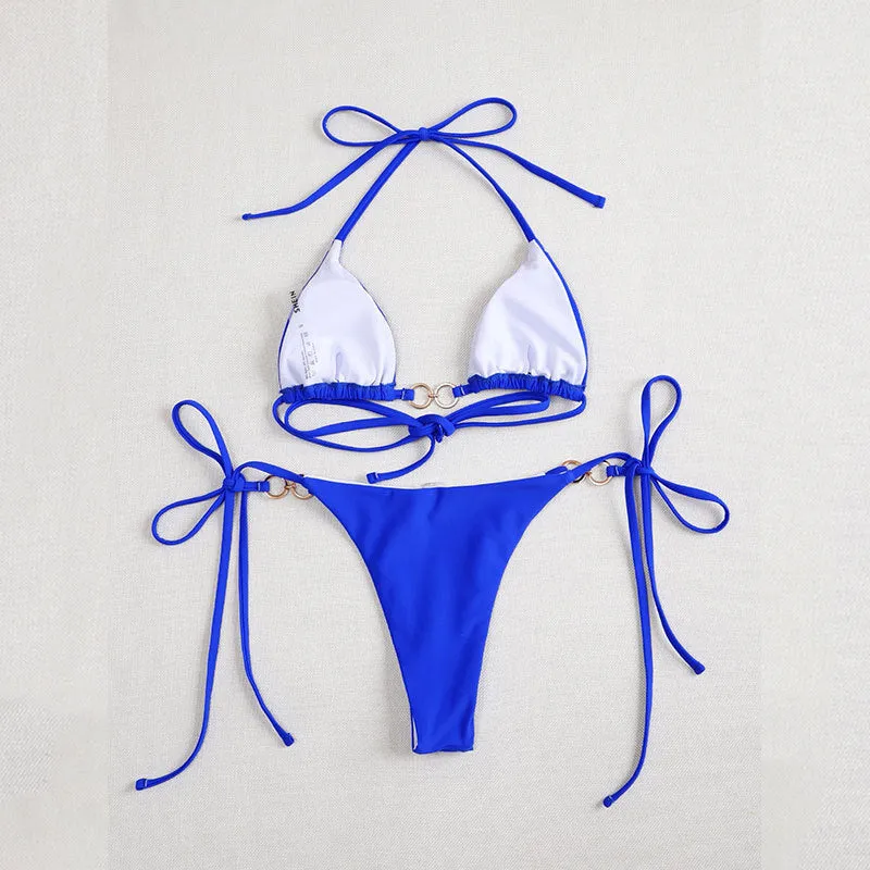 Damen Triangel-Bikini mit raffinierten Rüschen und goldenen Akzenten