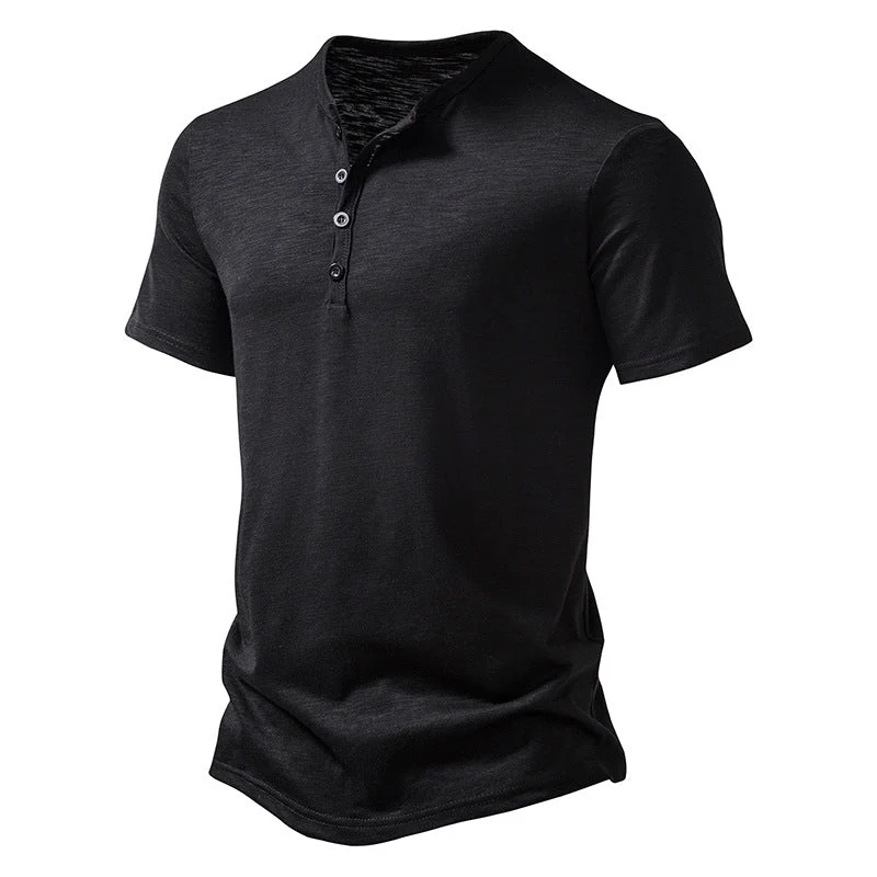 Herren Kurzarm Henley-T-Shirt mit Knopfleiste und atmungsaktivem Material