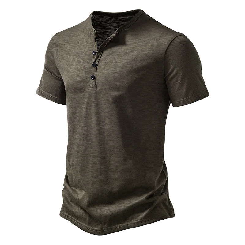 Herren Kurzarm Henley-T-Shirt mit Knopfleiste und atmungsaktivem Material