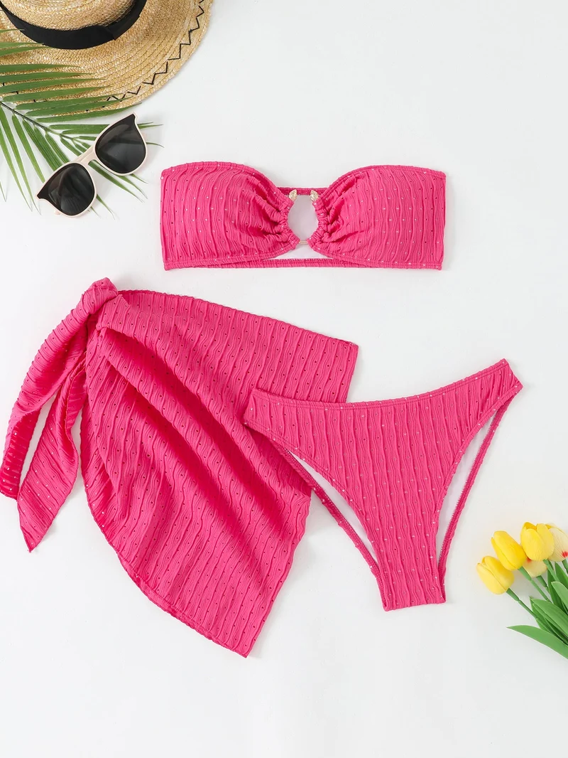 Damen Bandeau-Bikini-Set mit raffiniertem Wickelrock und stilvollen Details