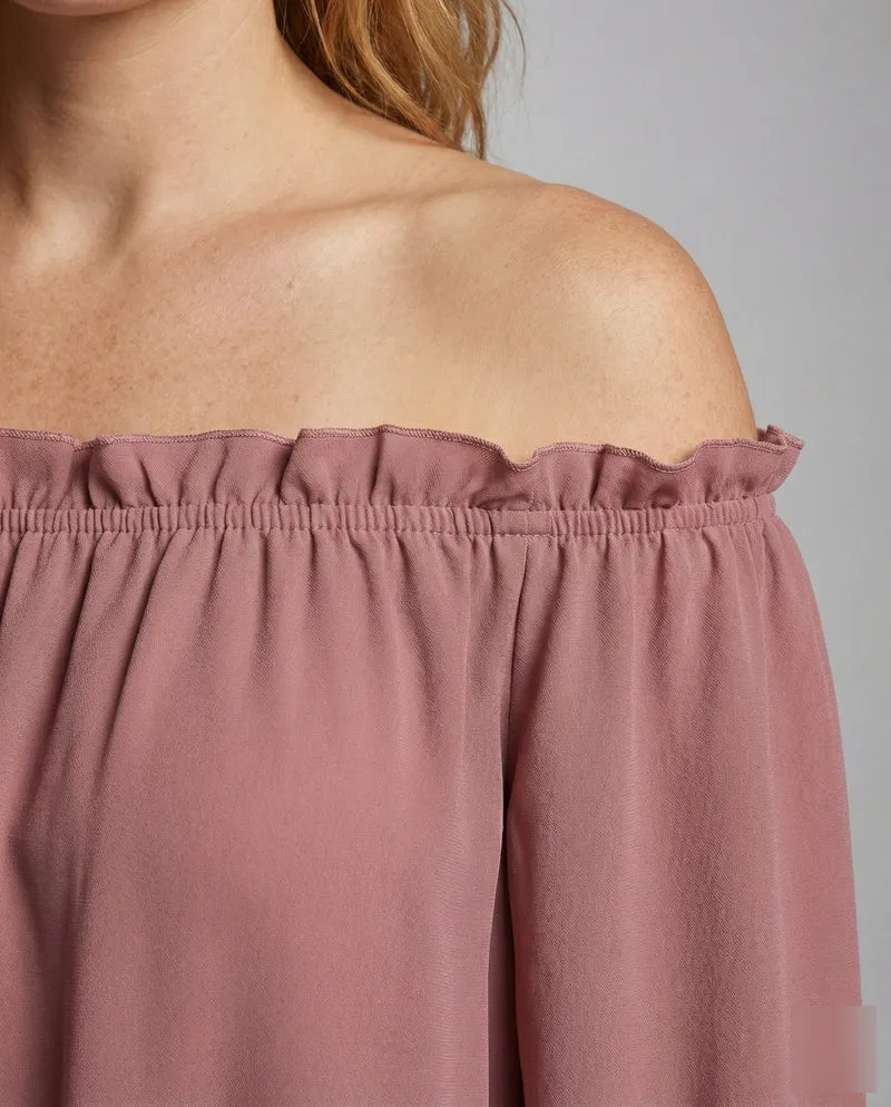 Damen Schulterfreie Rüschenkragen Baumwollmix-Bluse