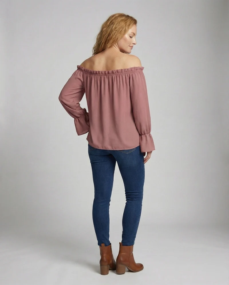 Damen Schulterfreie Rüschenkragen Baumwollmix-Bluse