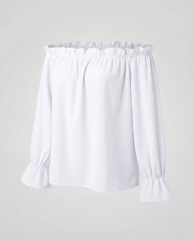 Damen Schulterfreie Rüschenkragen Baumwollmix-Bluse