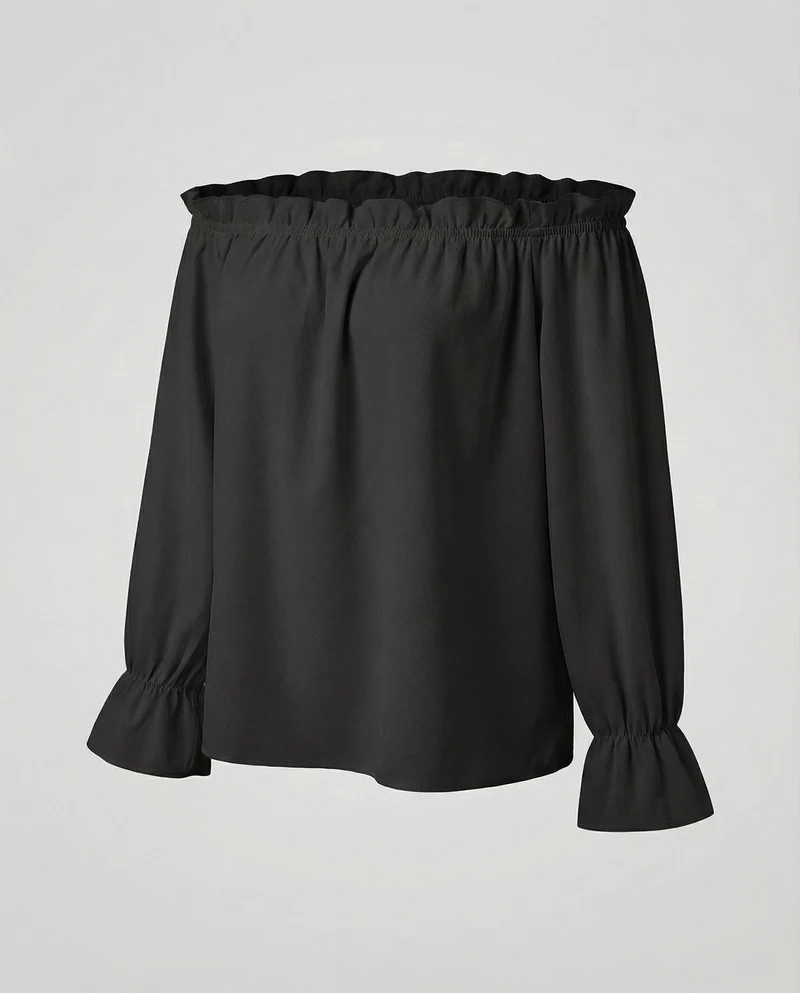 Damen Schulterfreie Rüschenkragen Baumwollmix-Bluse