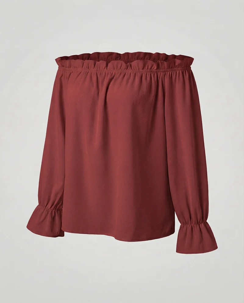 Damen Schulterfreie Rüschenkragen Baumwollmix-Bluse