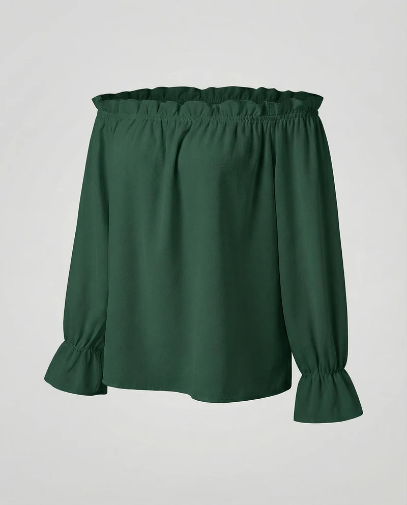 Damen Schulterfreie Rüschenkragen Baumwollmix-Bluse