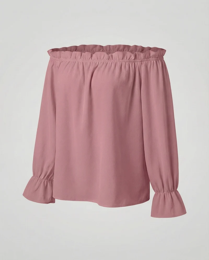 Damen Schulterfreie Rüschenkragen Baumwollmix-Bluse