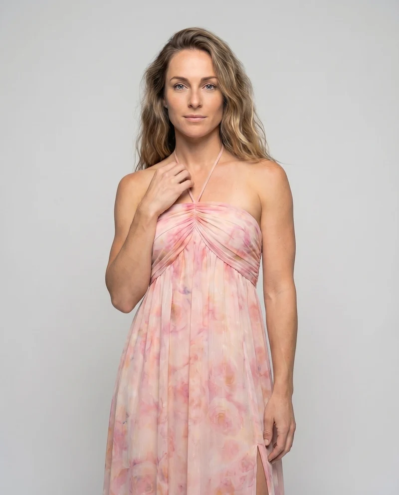 Damen Maxikleid Neckholder Knoten-Detail Fließend